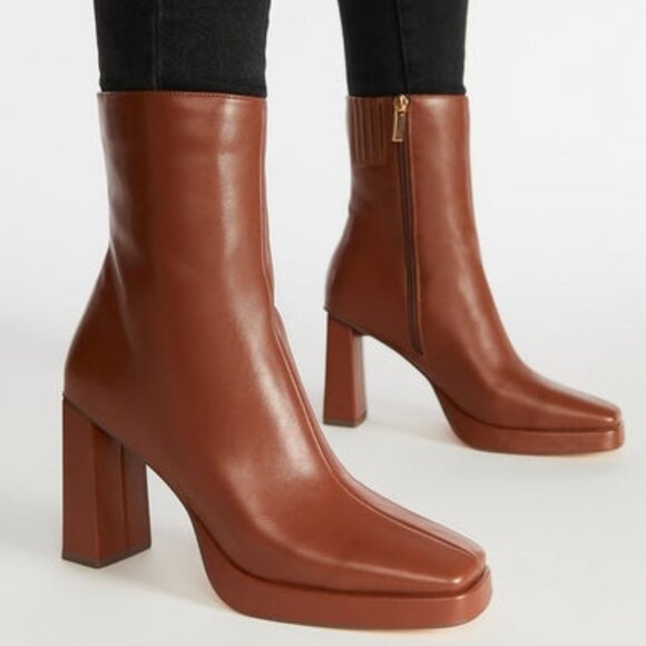 JUSTFAB BOOTIE FAUX LEATHER 3.5" BLOCK HEEL INNER ZIP 8.25"SHAFT TRUE TO SIZE - Picture 7 of 8